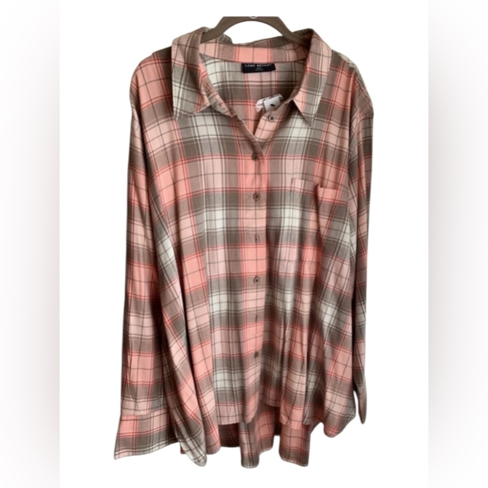 NWT-Pretty Plaid Long Sleeve Lane Bryant Plus Size  26/28 W  Button Down Top